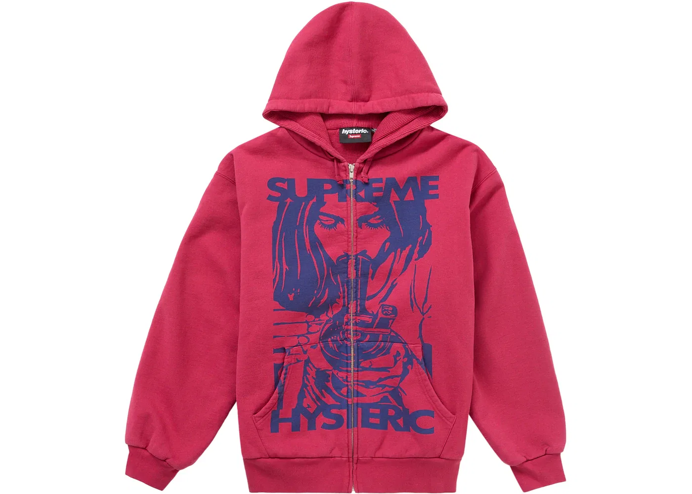 Мужской свитшот с капюшоном на молнии с термоизоляцией Supreme Hysteric Glamour Thermal Lined Zip Up Hooded Sweatshirt, Washed Red