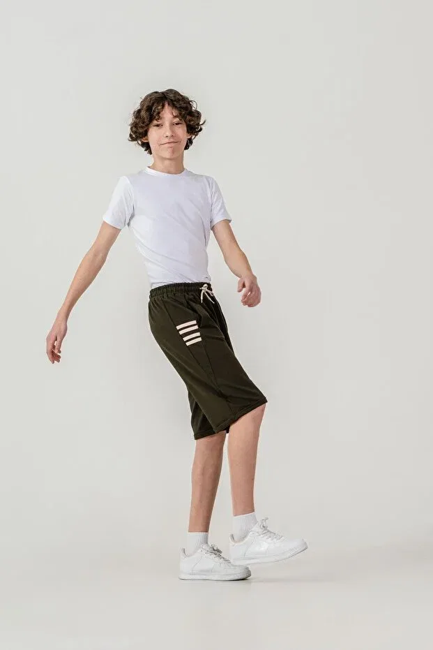 Детские шорты для мальчиков с принтом Champs printed sides 4-stripe Mışıl Kids, Khaki — фото 2