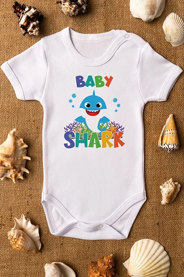 Детское боди для новорожденных с принтом Shark Organic Cotton Overoz, White
