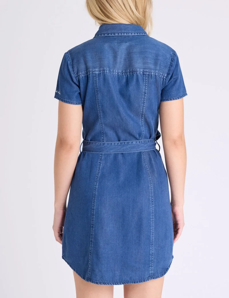 Женское платье-рубашка U.S. Polo Assn. Belted Denim, темно-синий индиго — фото 2