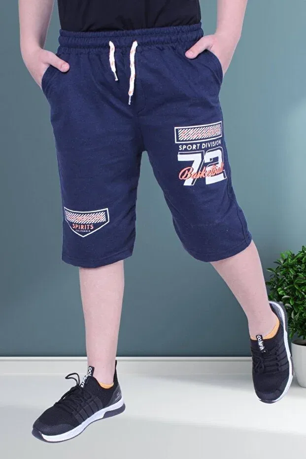 Детские шорты для мальчиков с принтом Basketball 72 text Fyk Collection, Navy Blue — фото 2