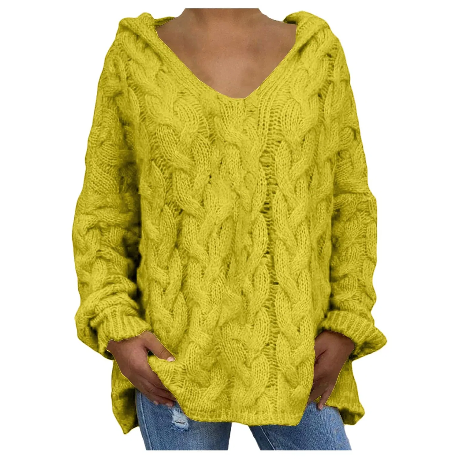 Женский свитер с V-образным вырезом Winter Warm Sweaters, Yellow