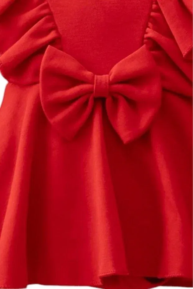 Детское платье для девочек с длинным рукавом Red bow ruffle dress and headband 2-piece baby girl set Dumledo, Red — фото 2