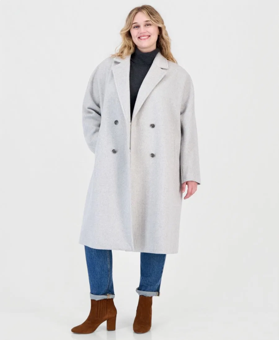Пальто двубортное из шерстяной смеси с отложным воротником Calvin Klein, Lt Grey