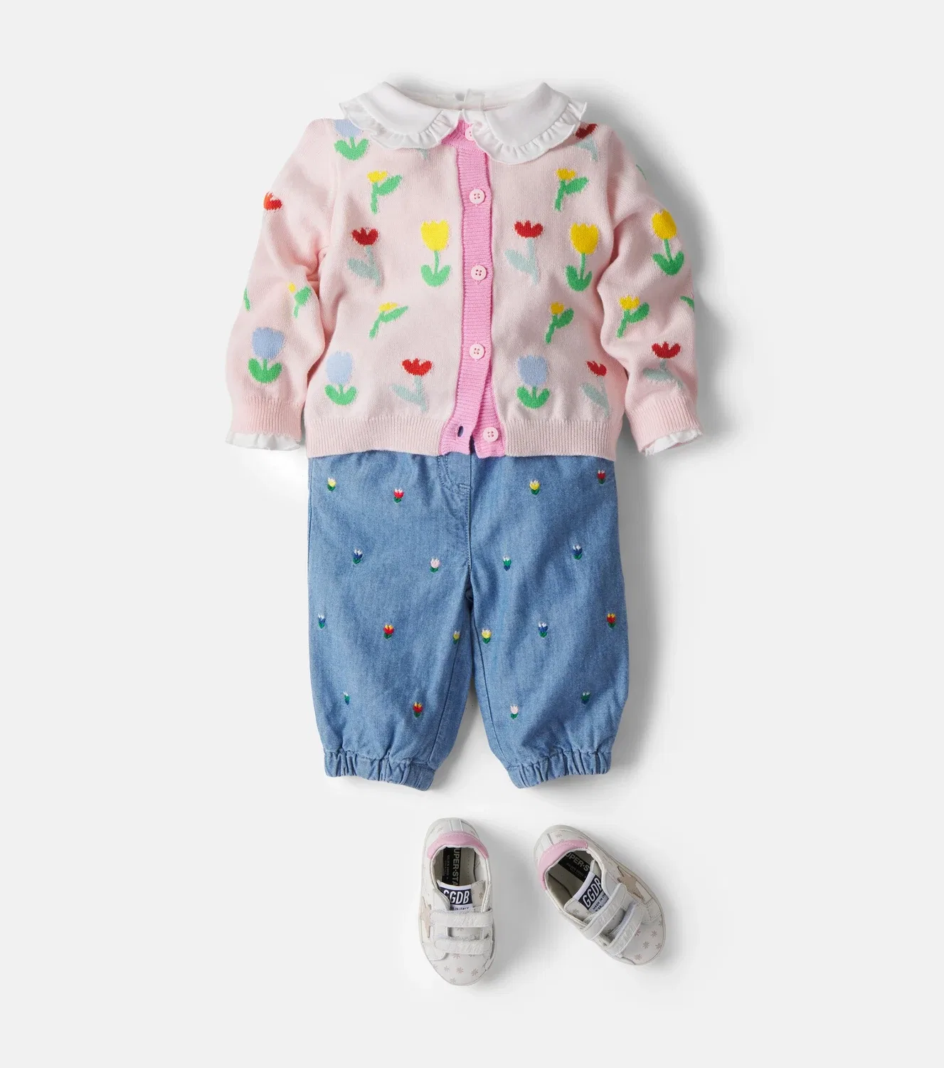 Детские брюки из шамбре с вышивкой Stella Mccartney Kids, синий — фото 2