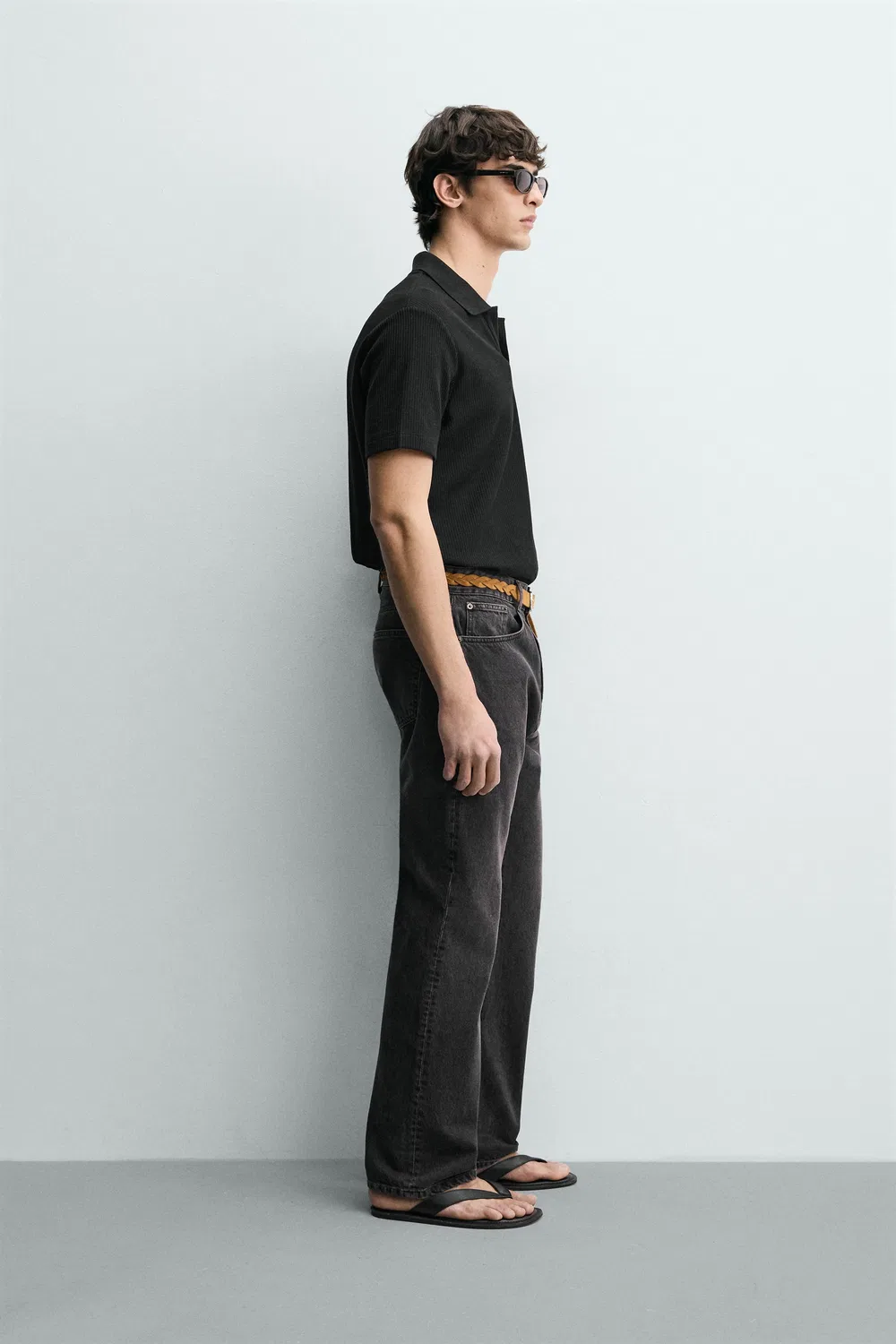 Рубашка-поло с вертикальной текстурой ZARA, Black — фото 4