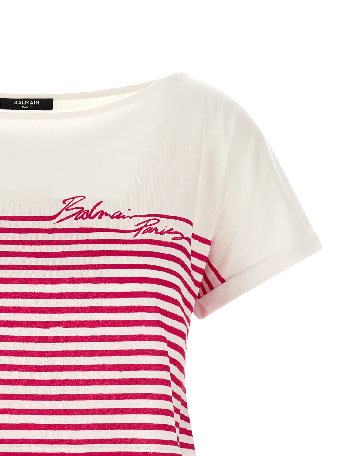 Женская хлопковая футболка с коротким рукавом Marinière Balmain, Fuchsia — фото 3