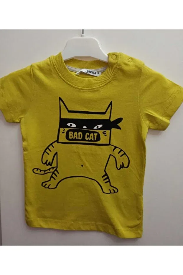 Детская футболка для мальчиков с принтом Cat printed cotton baby boy t-shirt Nk Kids, Yellow