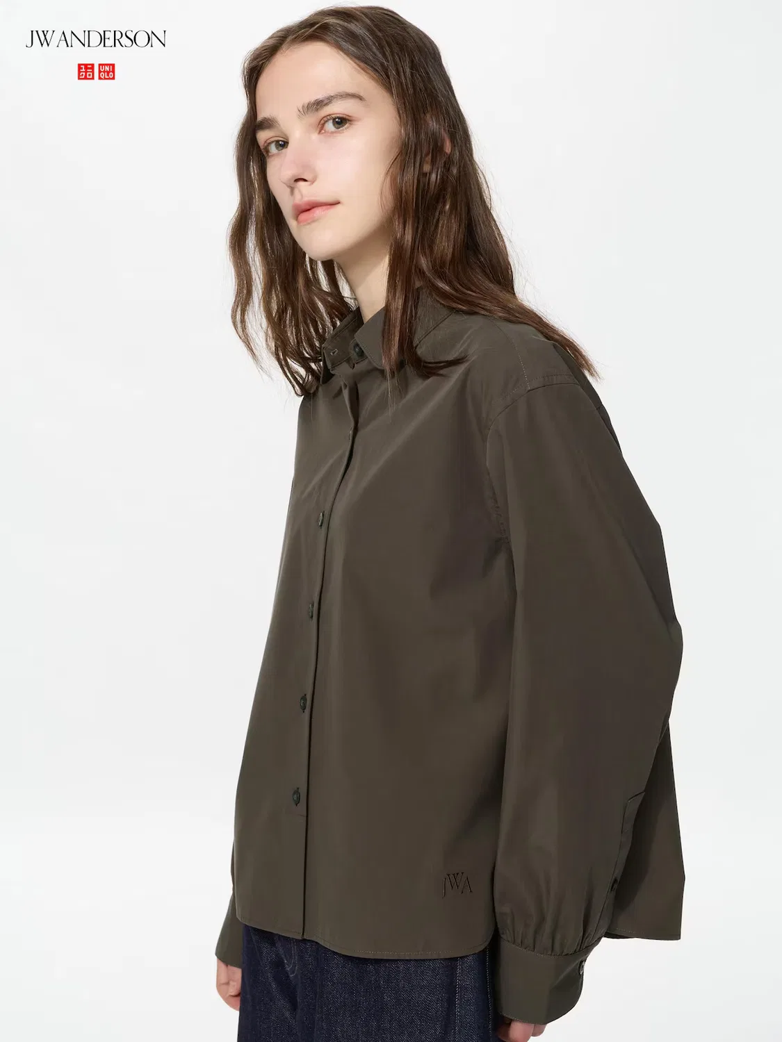 Рубашка Uniqlo, хлопковая, с объемными рукавами, темно-коричневый