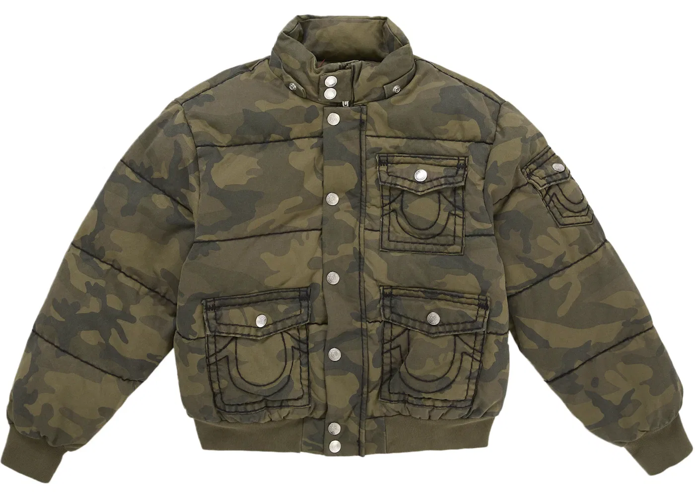Мужская пуховая куртка с камуфляжным принтом Supreme True Religion, Olive Camo — фото 4