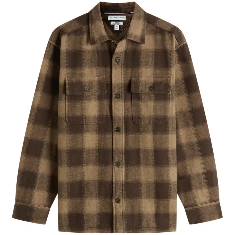 Мужская рубашка с принтом в клетку Tommy Hilfiger, Khaki Brown Plaid
