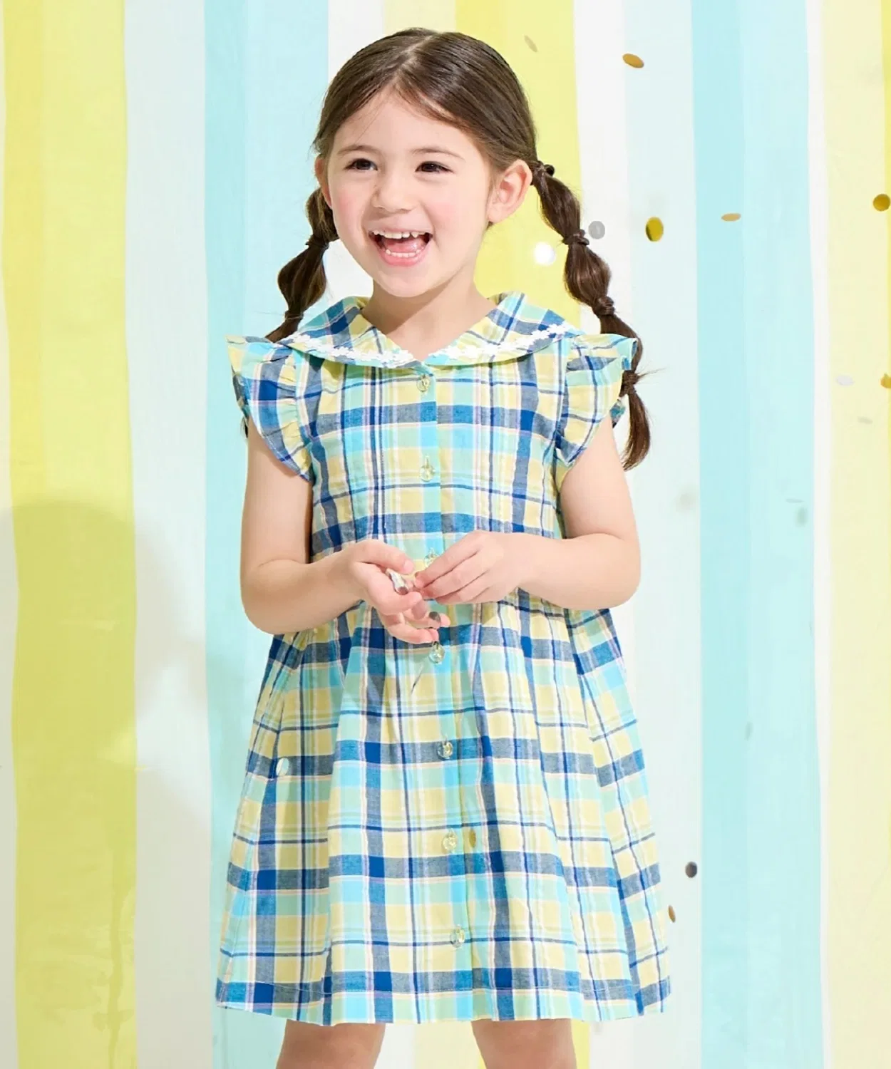 Детское платье для девочек с коротким рукавом, Sailor Check KP, Lemon Yellow