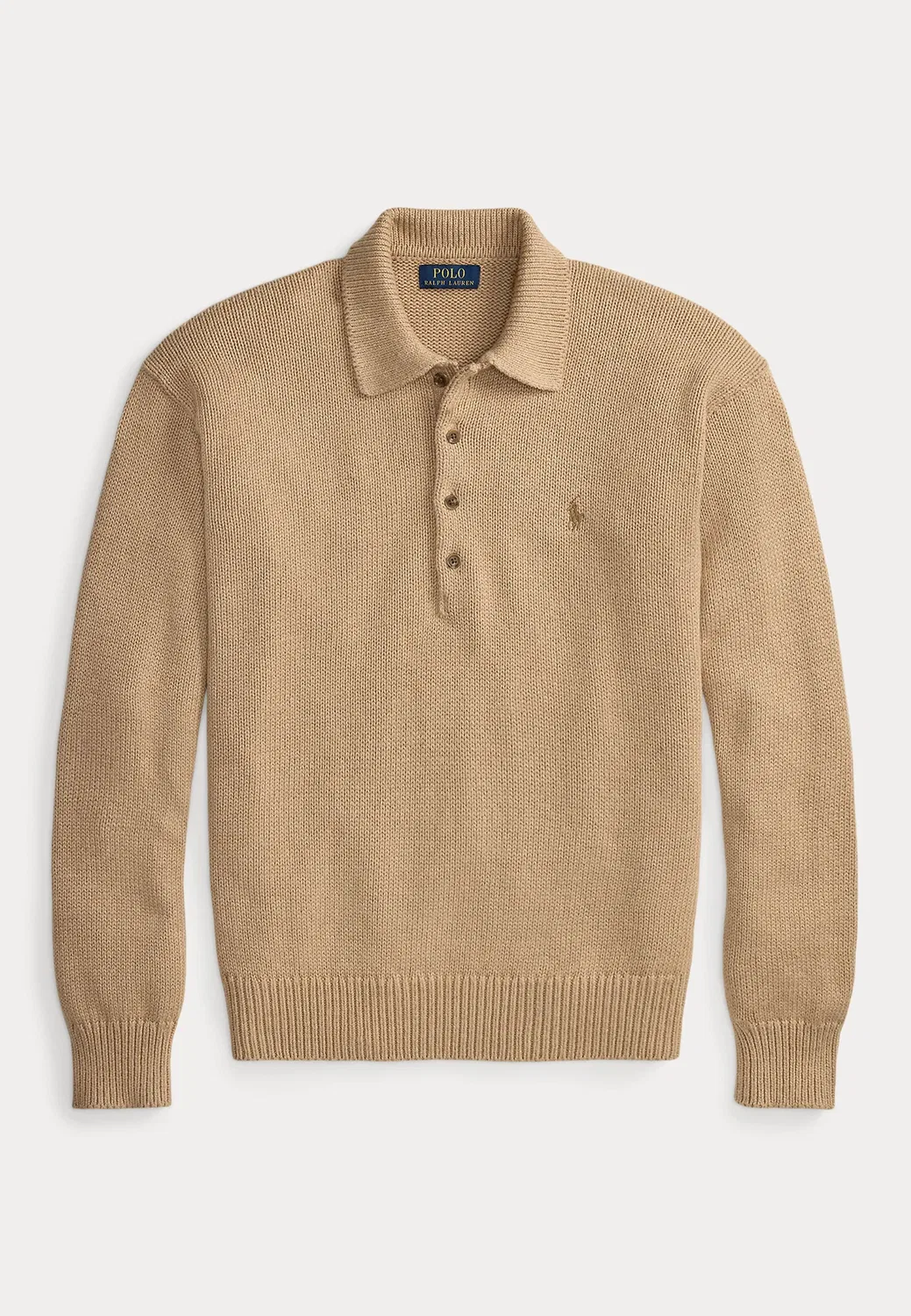 Вязаный хлопковый свитер с воротником-поло Polo Ralph Lauren, Camel Melange — фото 4