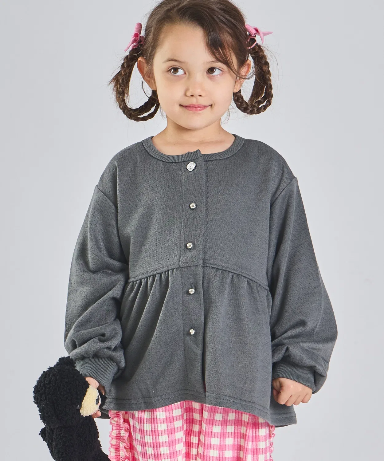 Детский свитшот-кардиган с цветочной пуговицей pairmanon, Charcoal Grey
