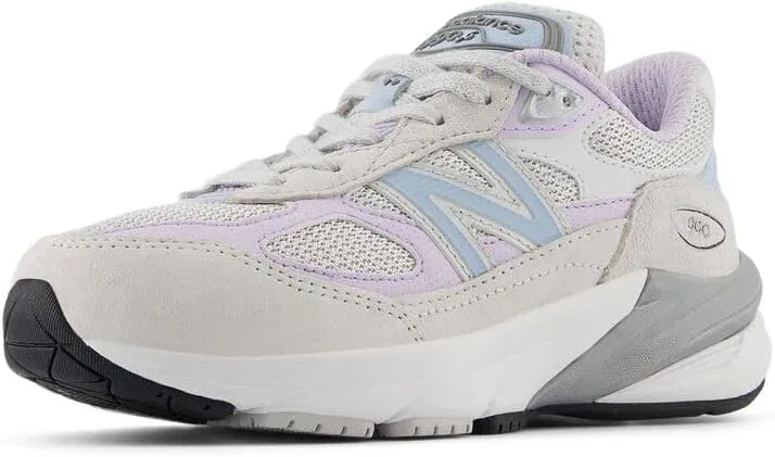 Детские кроссовки для девочек с водонепроницаемым верхом 990 V6 New Balance, Grey Matter/Bright Lavender