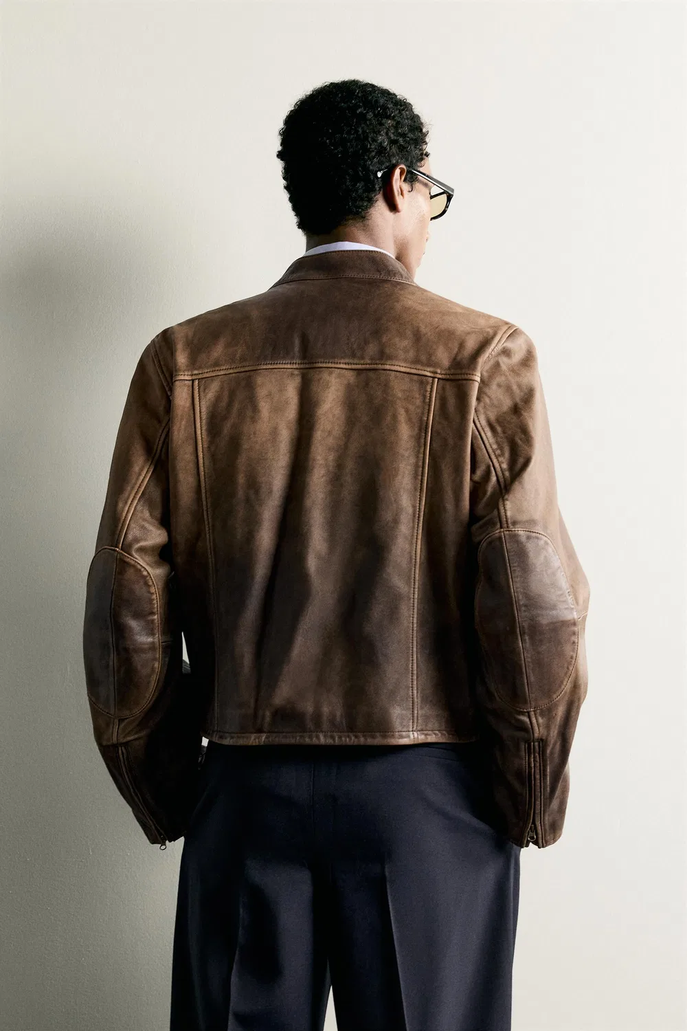 Куртка-косуха из выстиранной кожи ZARA, Brown — фото 3