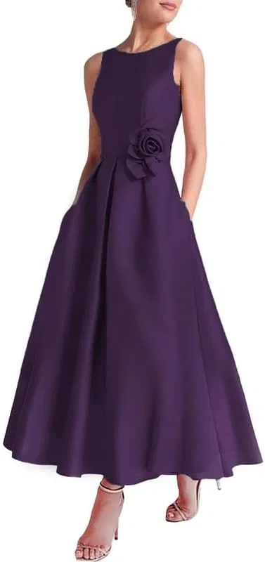 Женское вечернее платье миди с цветами Tea Length Mother of The Bride Dresses, Plum