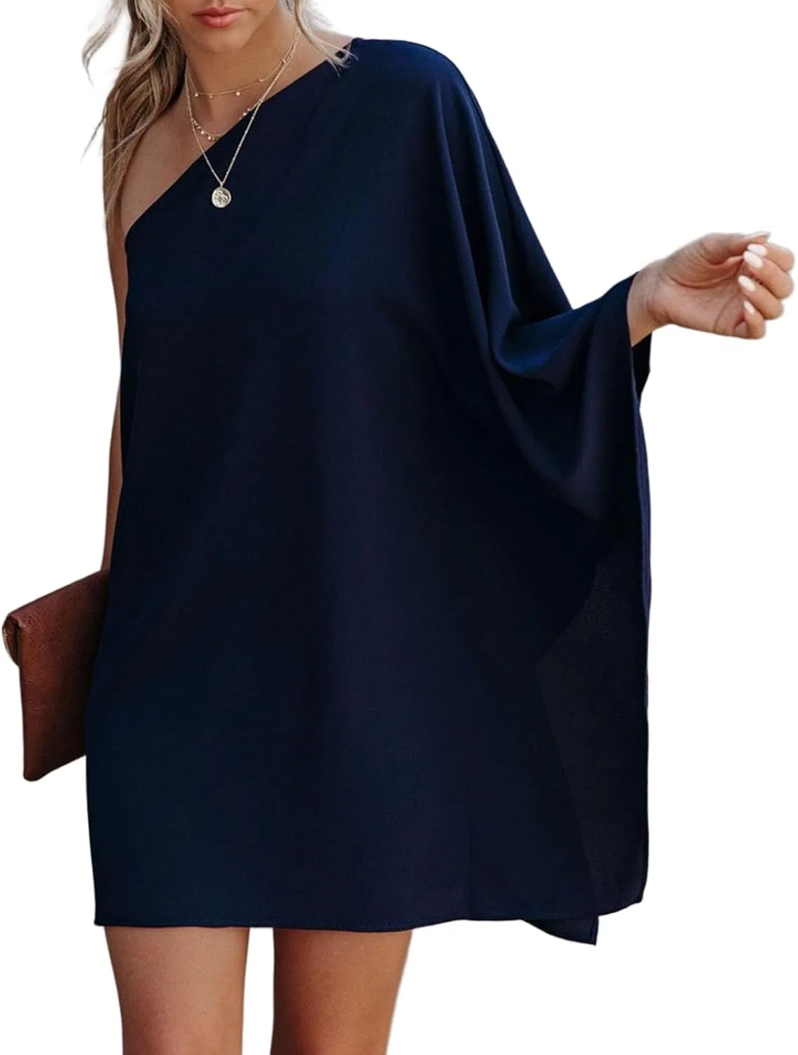Женское платье с одним рукавом летучая мышь, Navy Blue — фото 2