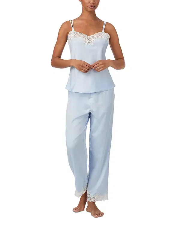 Женский комплект пижамы с кружевом Signature Satin Lace Cami Top & Ankle Pant Pajama Set Ralph Lauren, синий