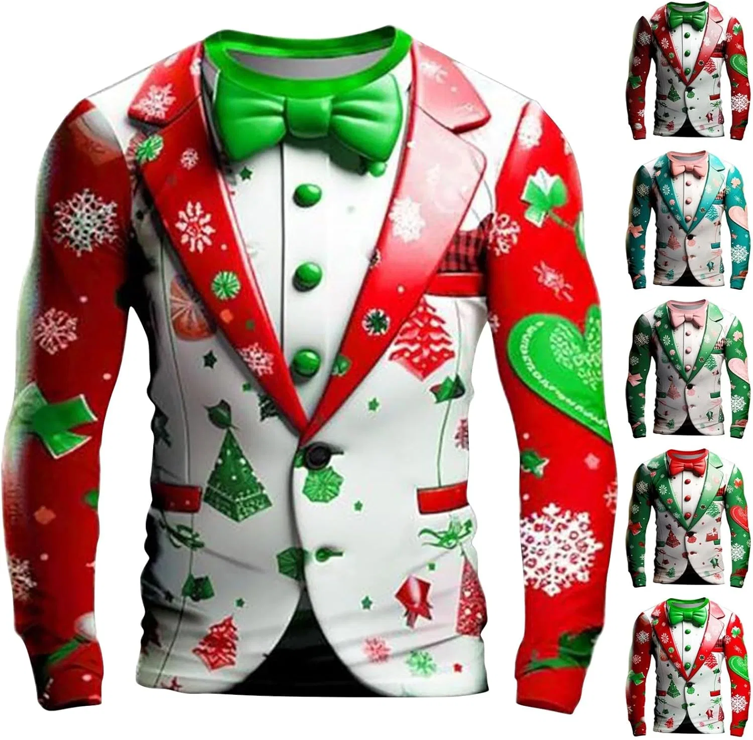 Мужская футболка с длинным рукавом с 3D-принтом Ugly Christmas, Mint Green — фото 2