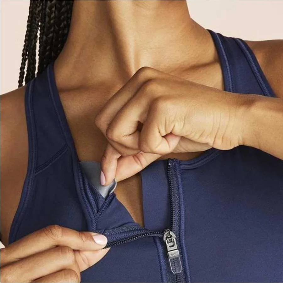 Спортивный бюстгальтер с фронтальной молнией Nike Dri-FIT Swoosh, Синий — фото 2