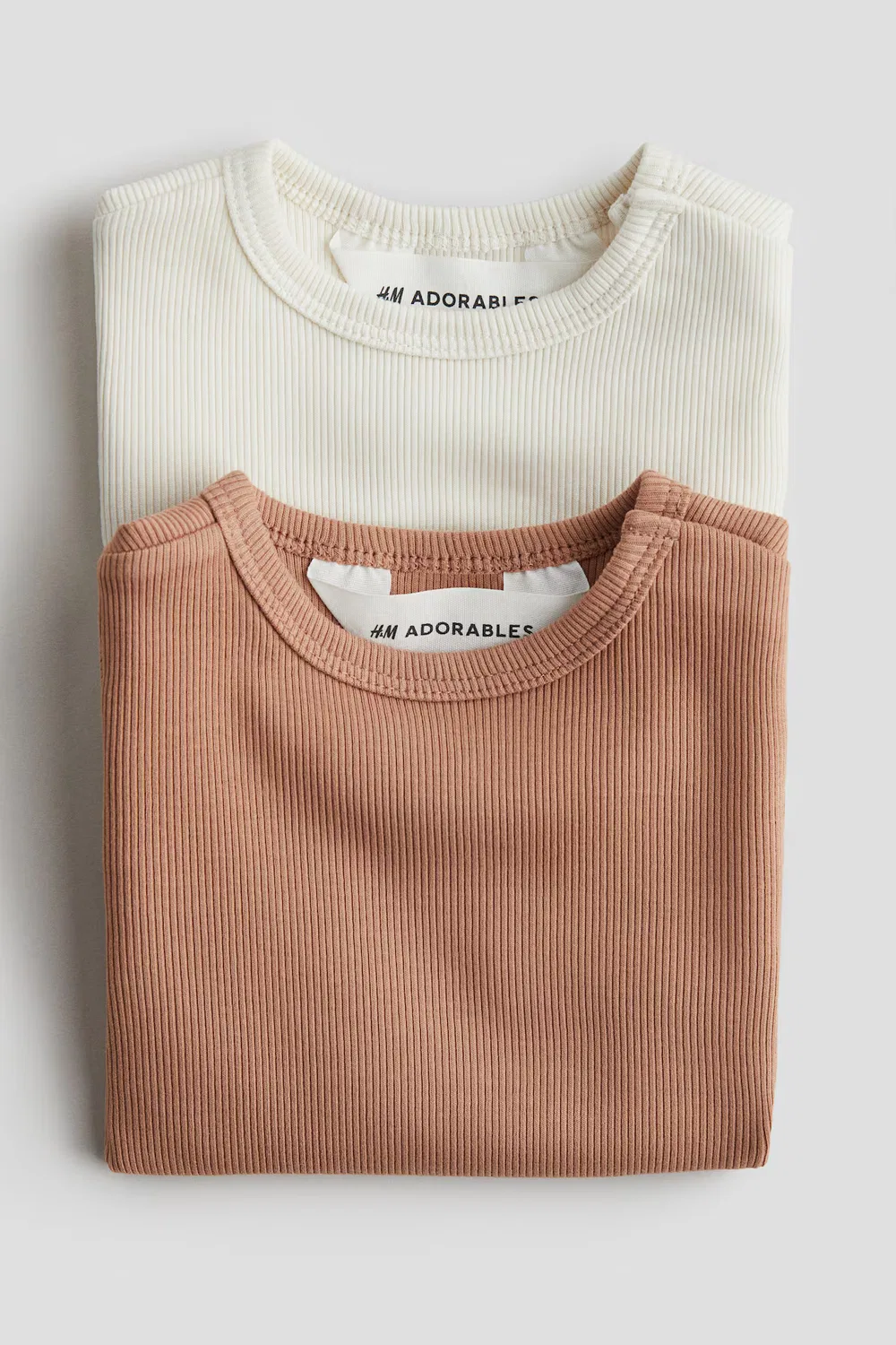 Комплект из 2 ребристых хлопковых рубашек H&M, Dunkelbeige/Weiß — фото 2