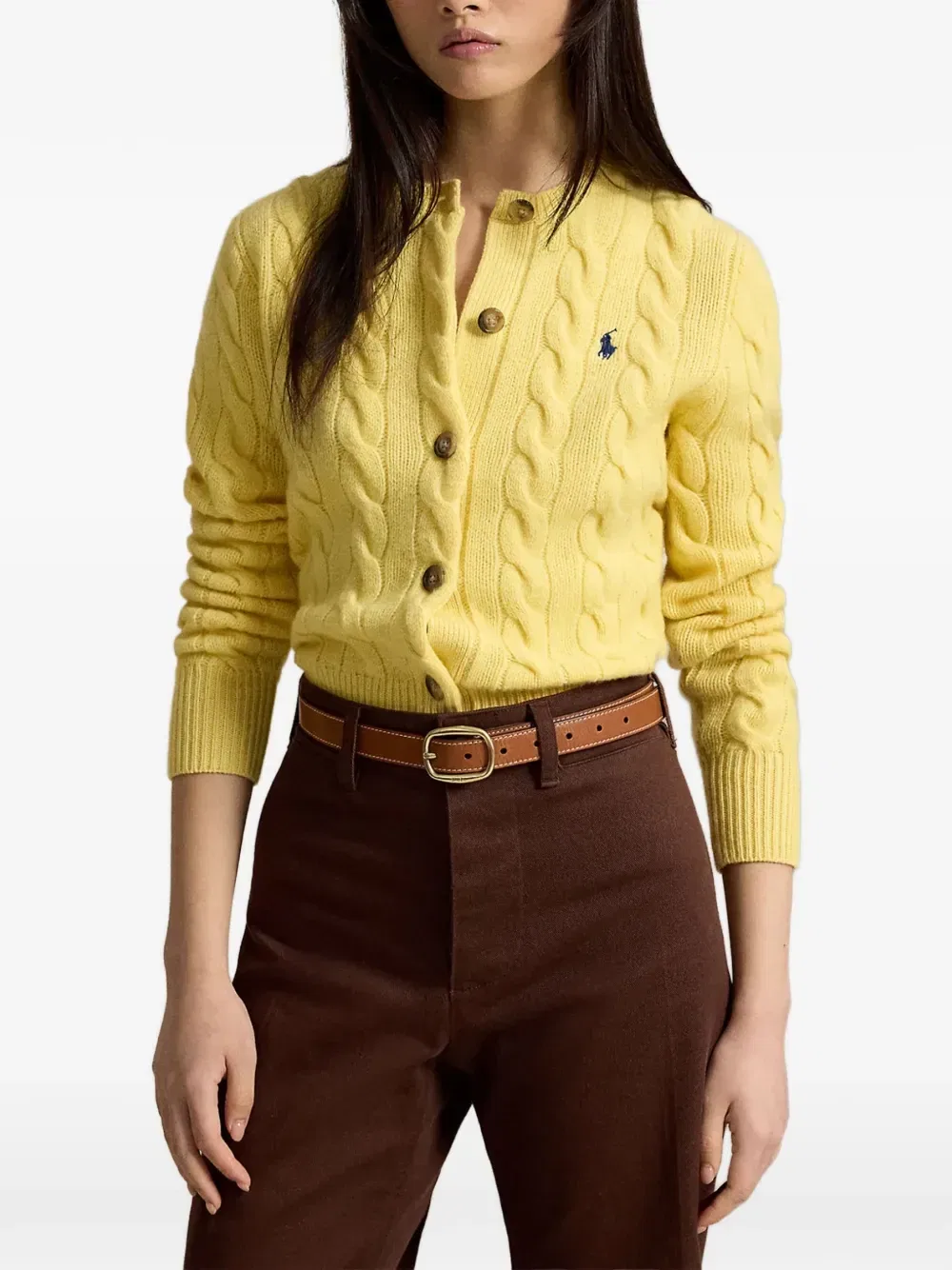 Кардиган из шерсти и кашемира с косами POLO RALPH LAUREN, желтый — фото 2
