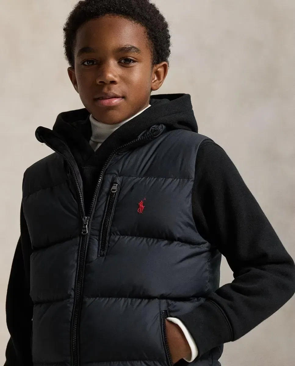 Детский утепленный жилет для девочек с принтом Polo Ralph Lauren, Negro — фото 3