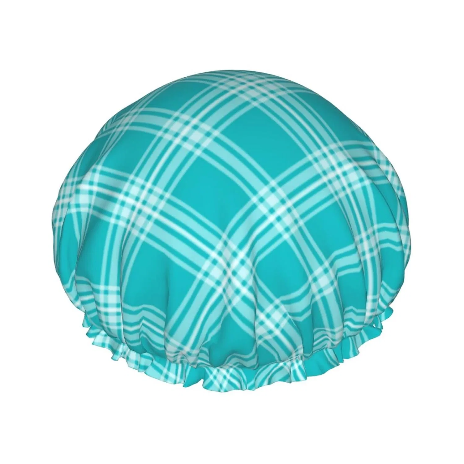Душэвая шапочка, TZTTZT, двойная, многоразовая, 27,9 см, Blue-Green Plaid