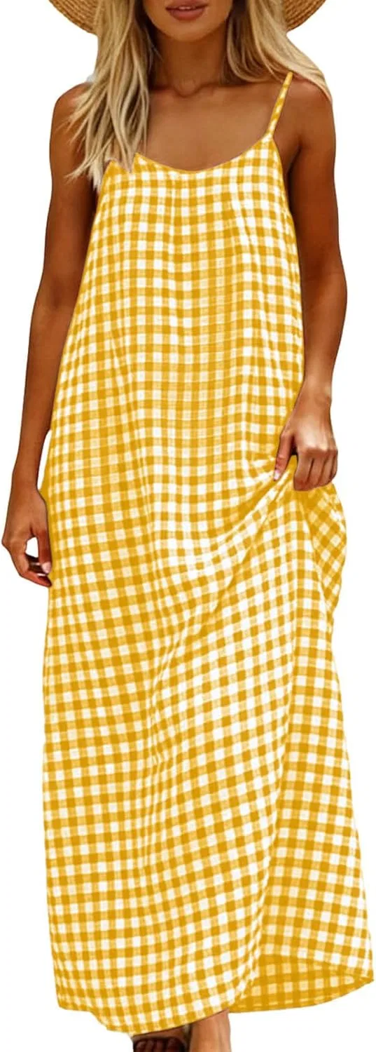 Женское летнее сарафан-трапеция на тонких бретелях, Yellow — фото 4