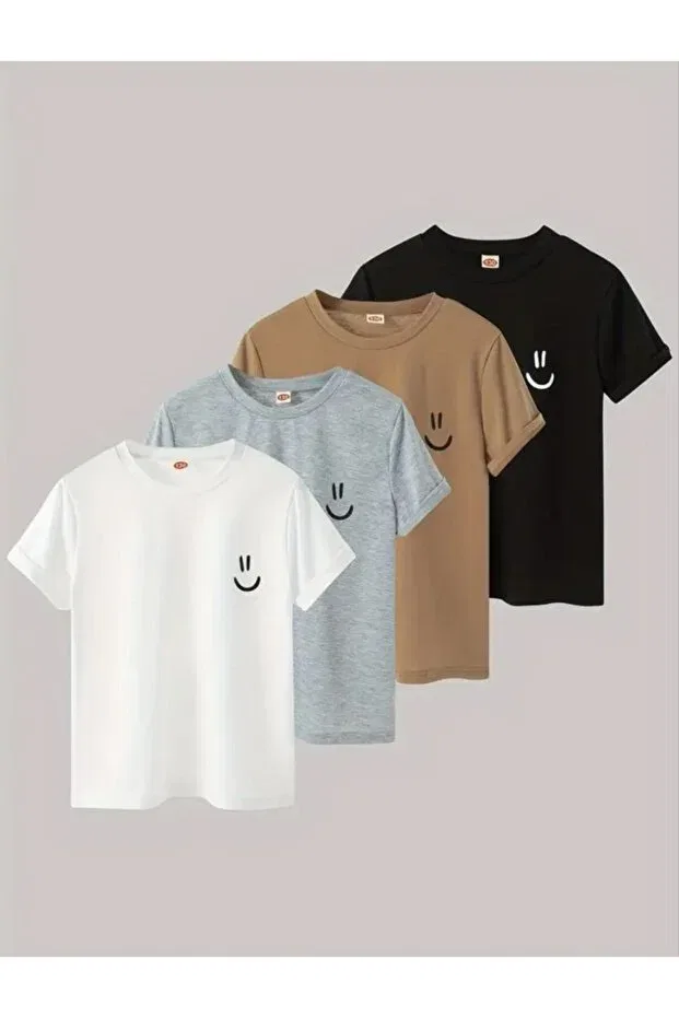 Детский комплект футболок оверсайз с принтом Elan Wear, Brown + Gray + Black + White