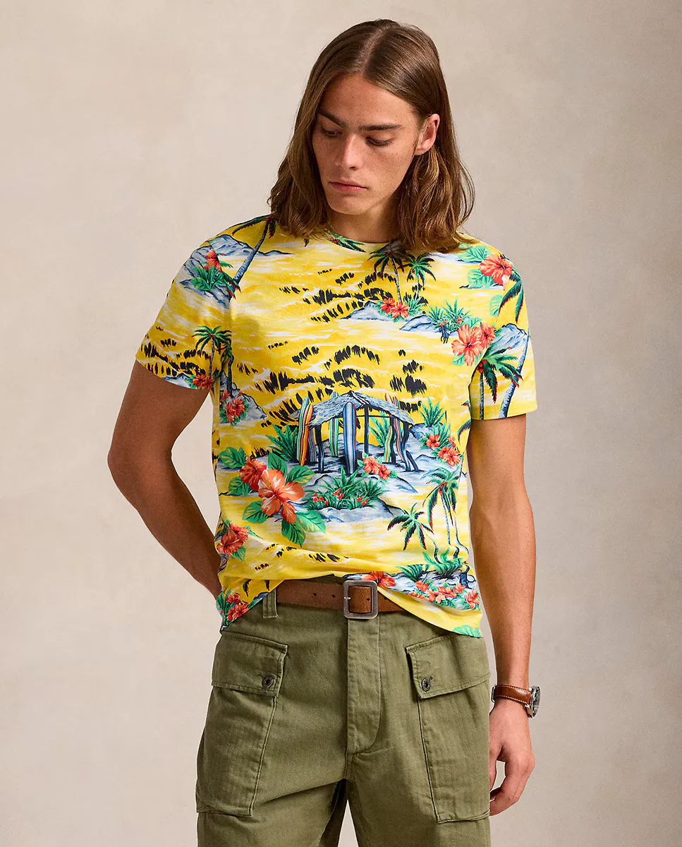 

Мужская футболка из хлопка с принтом серфера Polo Ralph Lauren, жёлтый