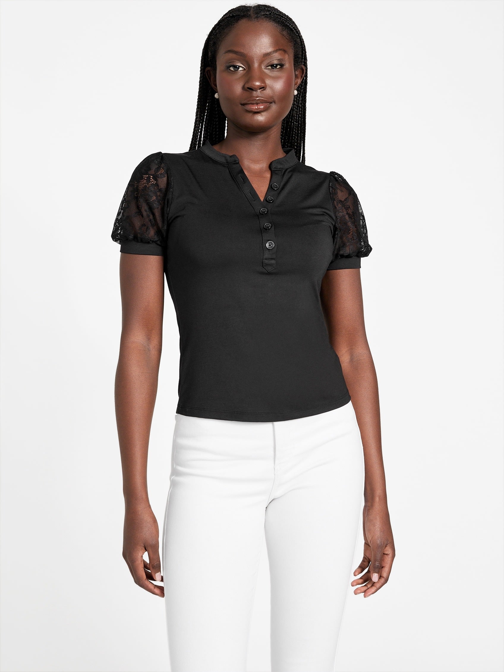 

Топ с кружевными рукавами Stacy Guess Factory, черный