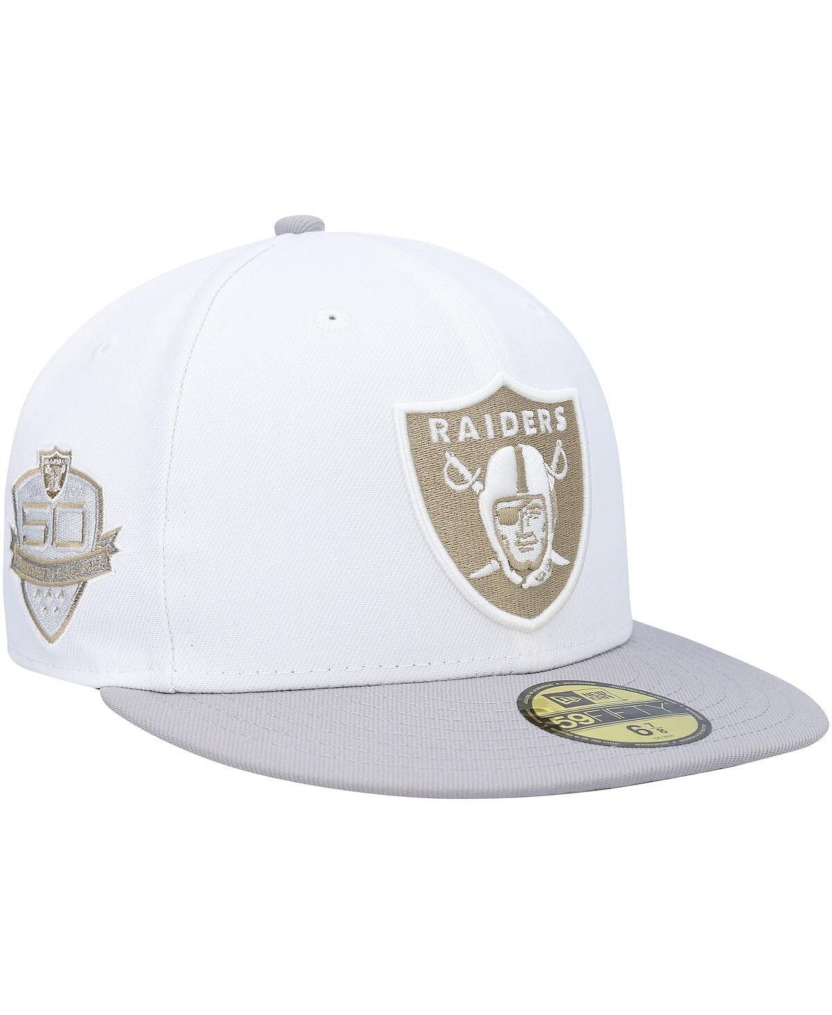 

Мужская белая, серая шляпа-комбинезон в честь 50-летия Las Vegas Raiders Gold 59FIFTY New Era