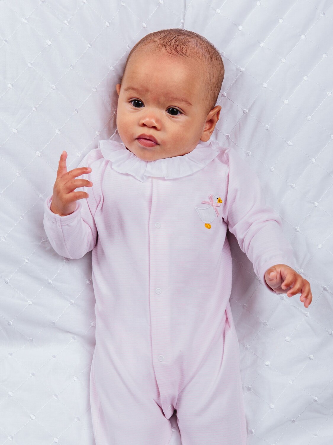 Трикотажное боди Trotters Lapinou Baby Jemma из органического хлопка с аппликацией в виде утки, бледно-розовый/белая полоска — фото 4