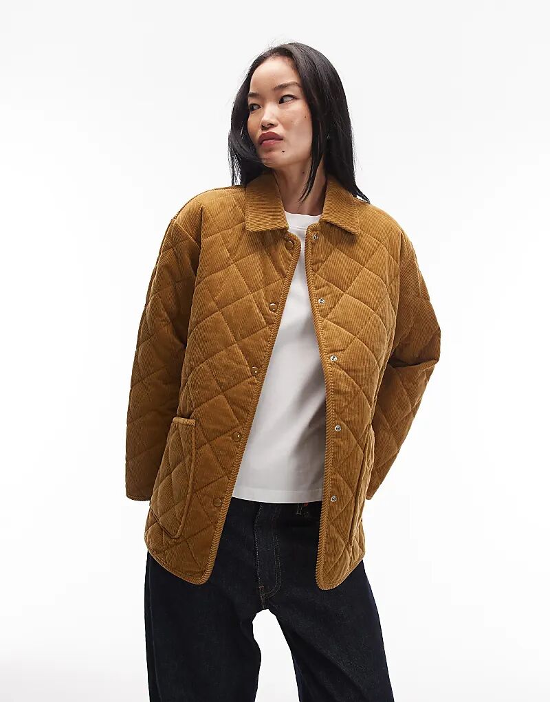 

Стеганая вельветовая куртка ARKET с контрастным воротником светло-коричневого цвета