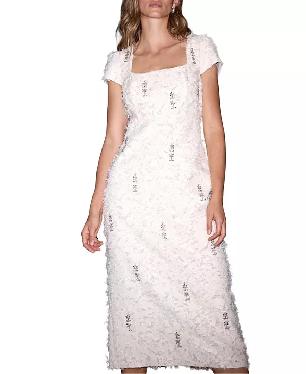 

Женское жаккардовое платье миди с вышивкой Mint Velvet, белый