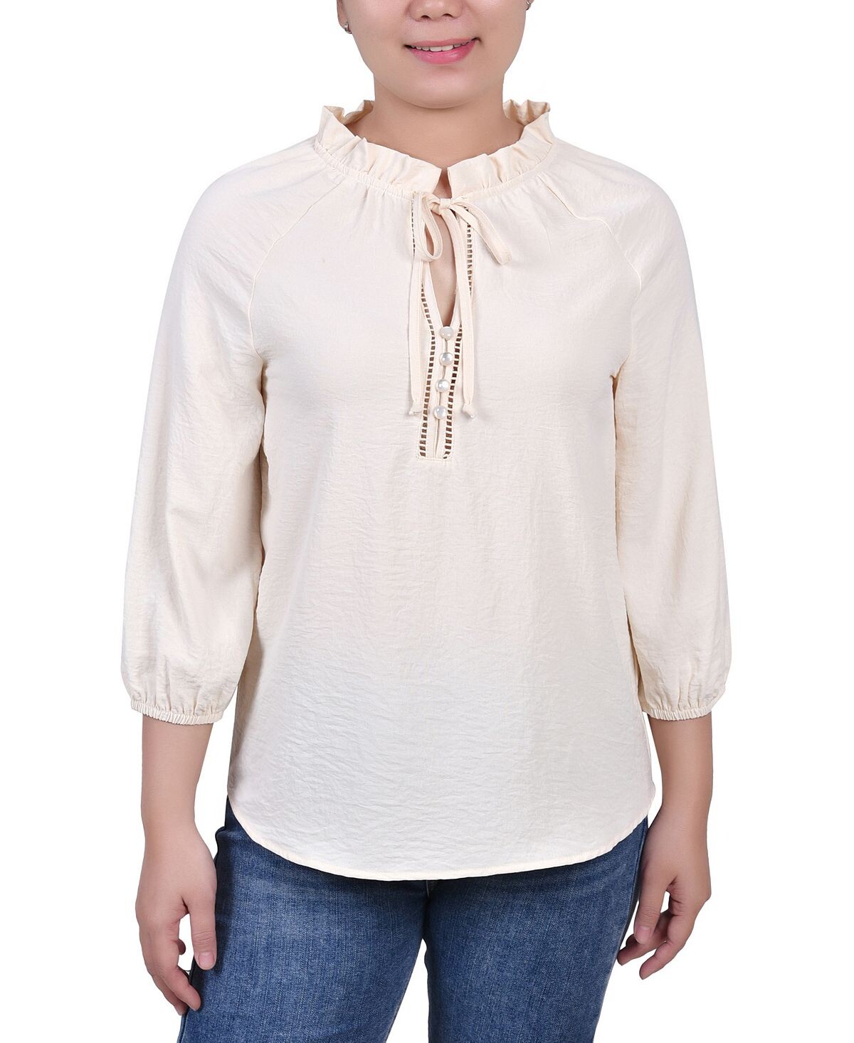 

Миниатюрная блузка с рюшами и воротником с рукавами 3/4 NY Collection