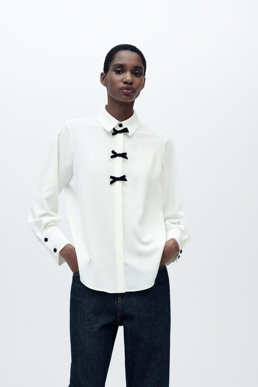

Рубашка с бантами ZARA, экрю
