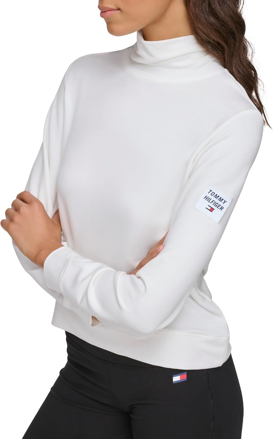 Женская легкая толстовка с нашивкой-логотипом Tommy Hilfiger и воротником-хомутом, Eggshell — фото 2