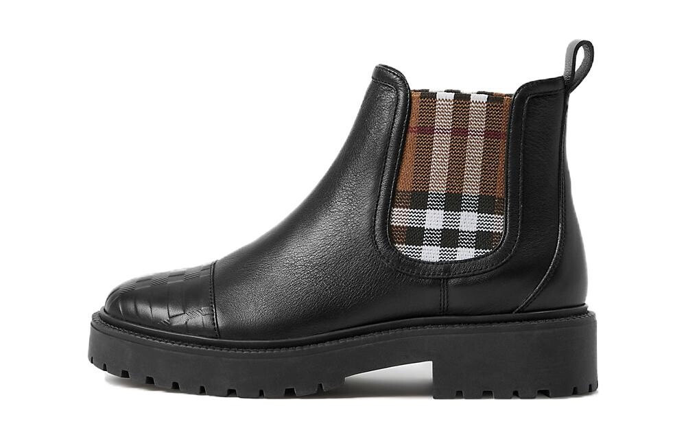 

Детские кожаные ботинки с клетчатым принтом Burberry, черный