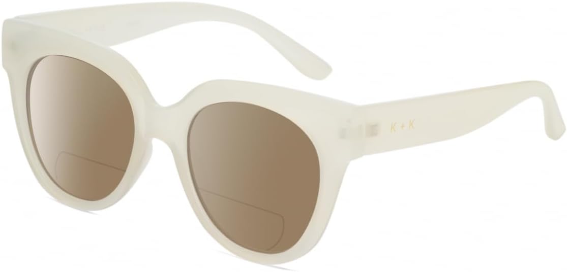 

Солнцезащитные очки для чтения Calabria K+K JAMIE Round Polarized BiFocal для женщин, модные дизайнерские очки с бифокальными линзами, Milky Beige Crystal/Amber Brown Lens