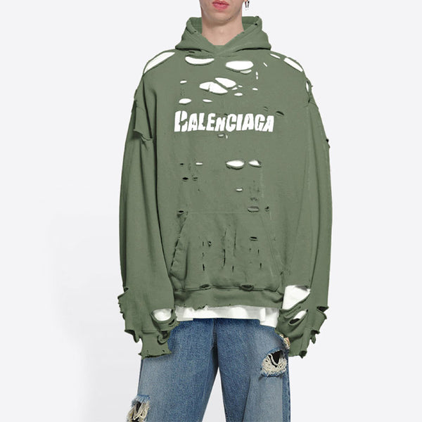 Толстовка caps destroyed hoodie 'green' Balenciaga, зеленый — фото 3
