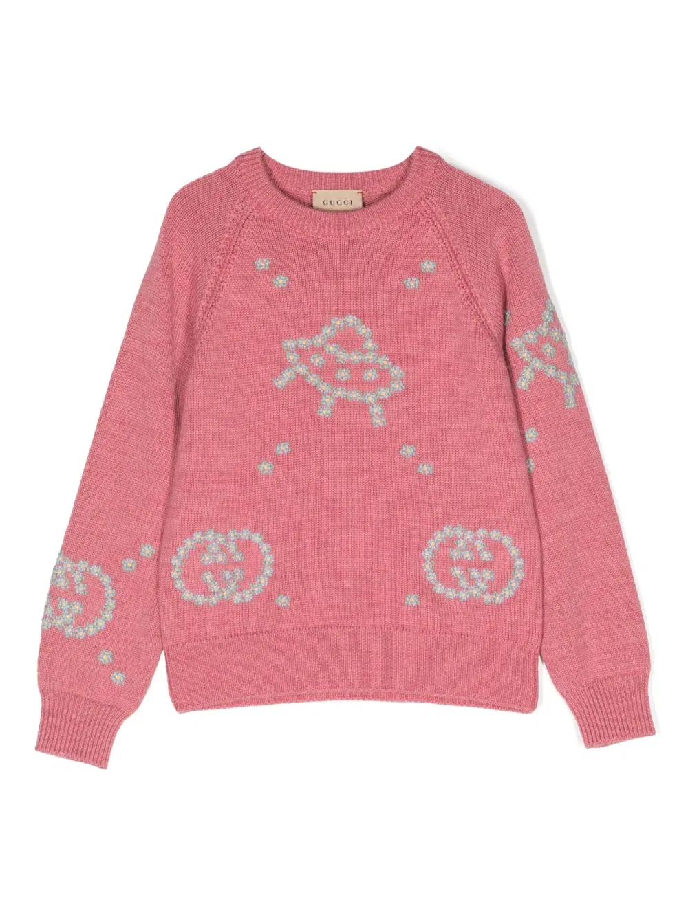 Шерстяной джемпер, связанный интарсией Gucci Kids, розовый