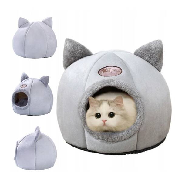

Кровать для кошки ECARLA Плюшевый зимний домик Серый CAT16