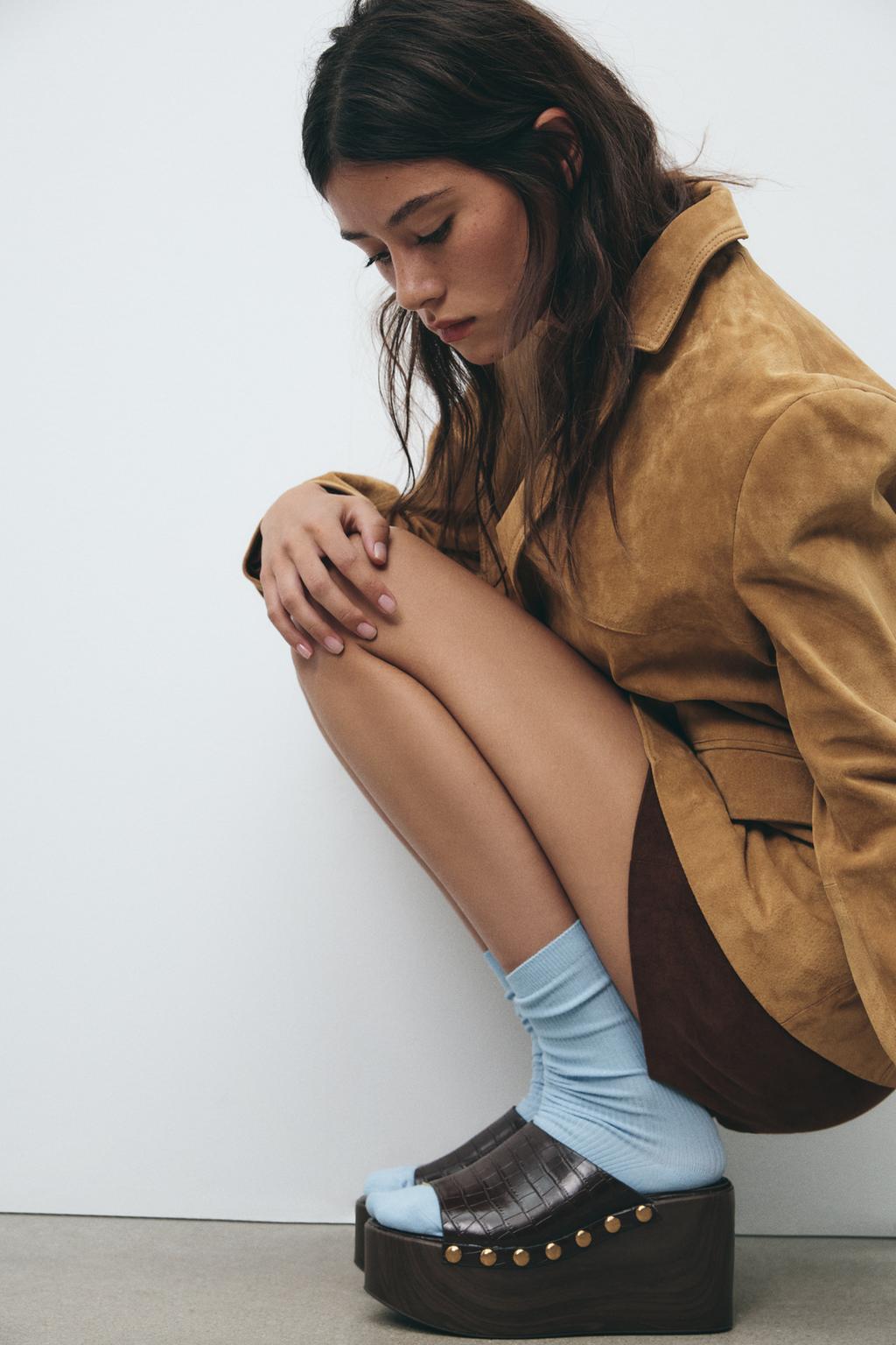 

Хлопчатобумажные носки в рубчик ZARA, светло-синий