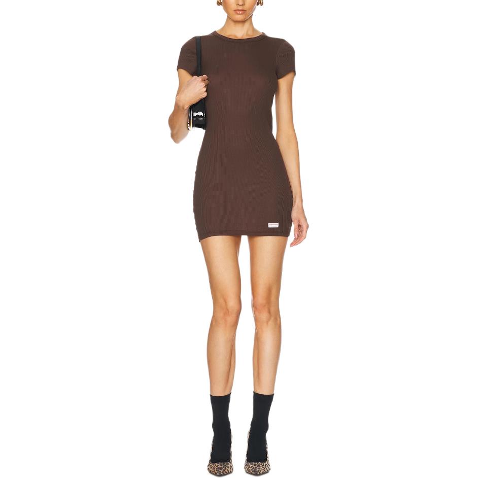 

SS25 Короткое платье с короткими рукавами Women's Chocolate Alexander Wang, коричневый
