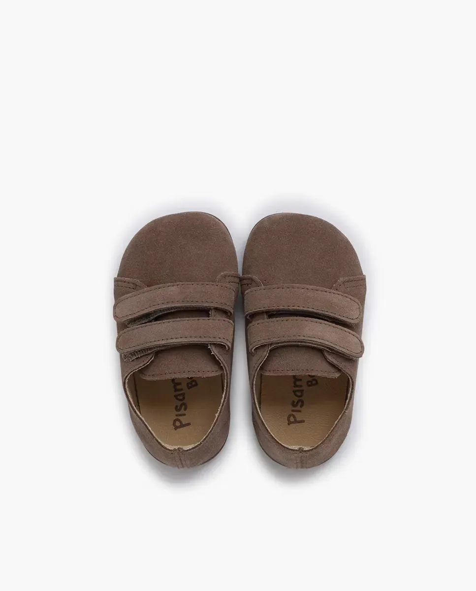 Детские кожаные сандалии barefoot из замши с двойной застежкой Pisamonas, Topo — фото 4