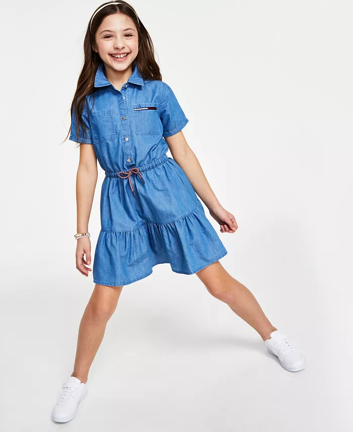 

Джинсовое платье-рубашка Big Girls Tommy Hilfiger, синий