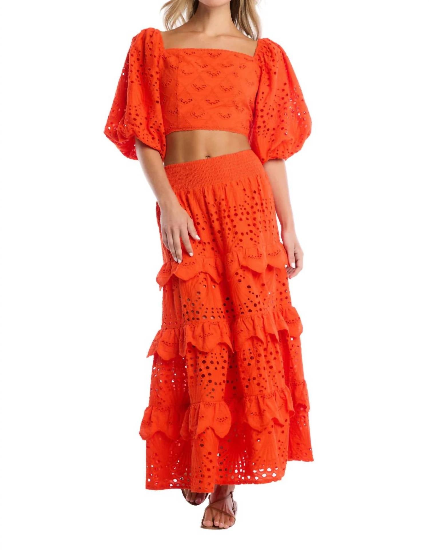 

Джинсовая юбка-миди Georgia в цвете "вишневый томат" ALLISON NEW YORK, Cherry Tomato